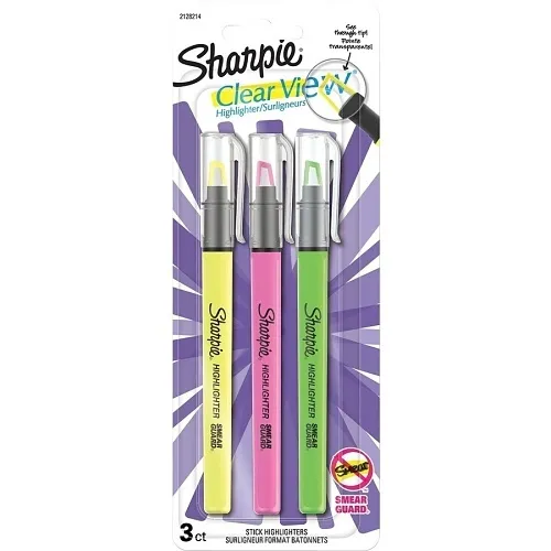 Sharpie 2128214 Clear View Stick Highlighters, See-Through Chisel Tip, Yellow, Pink and Green, 3-Pack