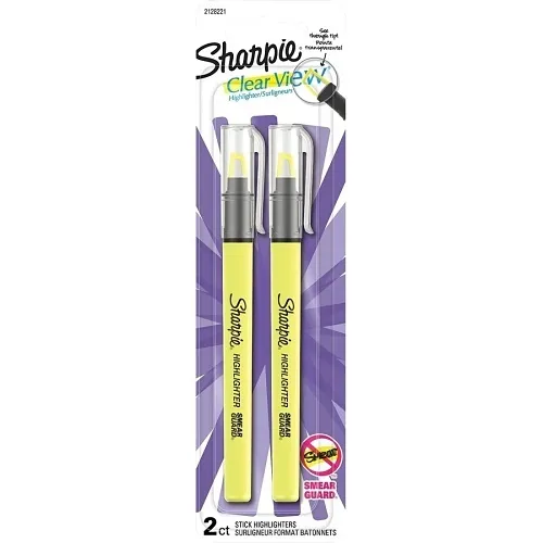 Sharpie 2128221 Clear View Stick Highlighters, See-Through Chisel Tip, Yellow, 2-Pack
