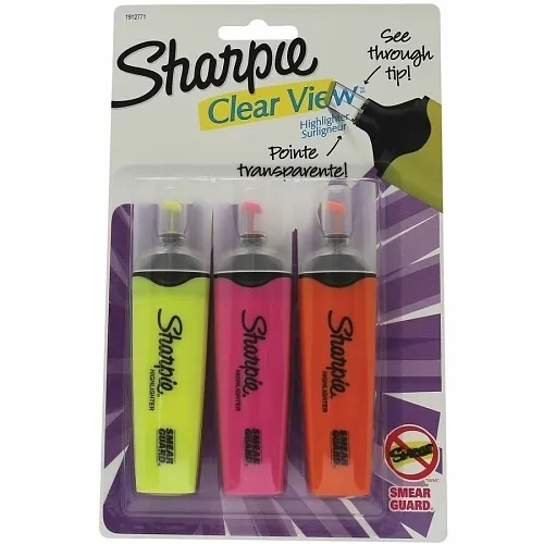 Sharpie 2128222 Clear View Stick Highlighters, See-Through, Tank, Assorted Colors, 3-Piece