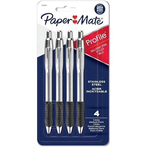 Paper Mate 2130508 Profile Metal Retractable Ballpoint Pens, Medium Point, 1.0mm, Black, 4-Pack
