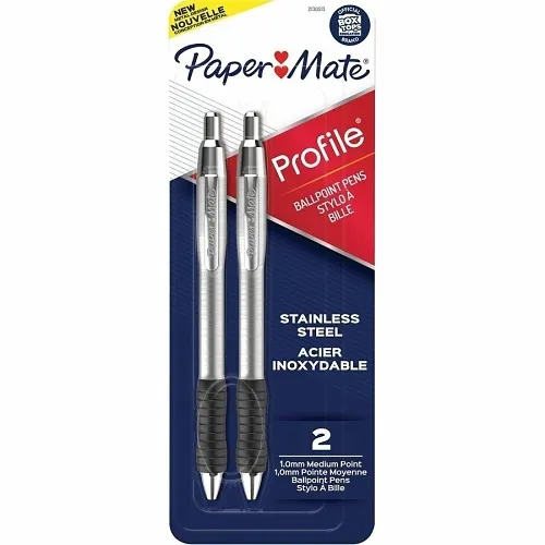 Paper Mate 2130513 Profile Metal Retractable Ballpoint Pens, Medium Point, 1.0mm, Black, 2-Pack