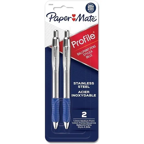 Paper Mate 2130519 Profile Metal Retractable Ballpoint Pens, Medium Point, 1.0mm, Blue, 2-Pack