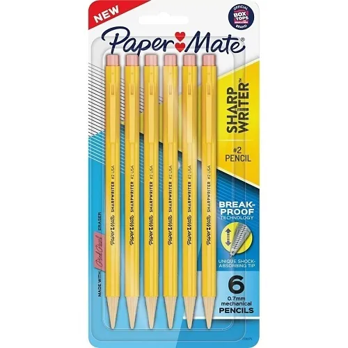 Paper Mate 2131975 SharpWriter Mechanical Pencils, 0.7mm, HB #2 led,  Yellow Case, 6-Pack