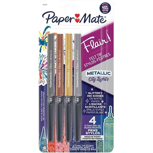 Paper Mate 2134318 Flair Felt Tip Pens, Metallic City Lights, Medium Point, 0.7mm, City Lights Assorted, 4-Pack