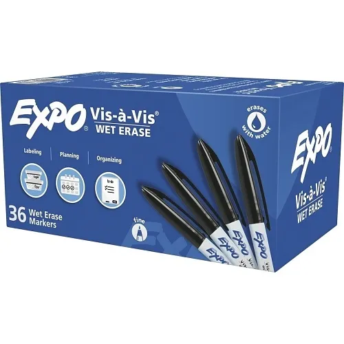 Expo 2134342 Vis a Vis, Low Odor Wet Erase Markers, Fine Point, Black, 36-Pack