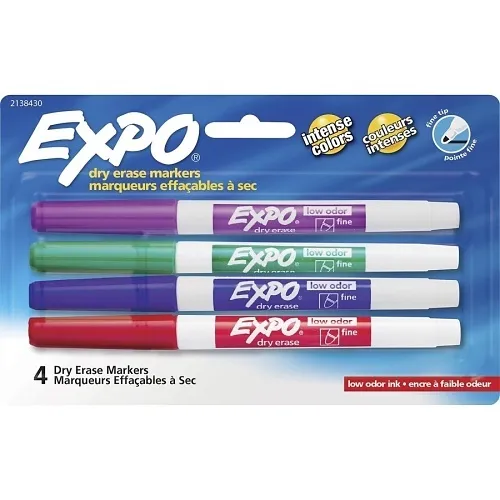 Expo 2138424 Low Odor Dry Erase Markers, Fine Tip, Vibrant Assorted Colors, 4-Pack