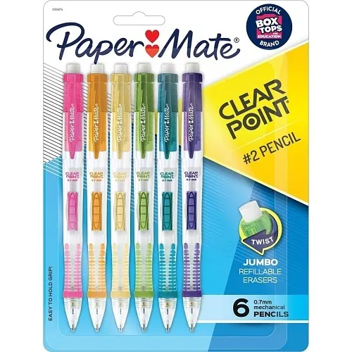 Paper Mate 2169674 Clearpoint Mechanical Pencils, 0.7mm, HB #2 lead, Assoreted Colors, 6-Pack