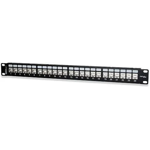 West Penn 24458S-C6A 24-Port Cat6A Screened Patch Panel, Black