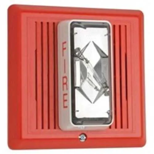 Edwards Signaling 2400 Series Temporal Horn, 5.5"W 5.5"L 2.375"H, 24VDC, 95dB@1m, 110 cd rating, -31 to 150 operating temp, red housing