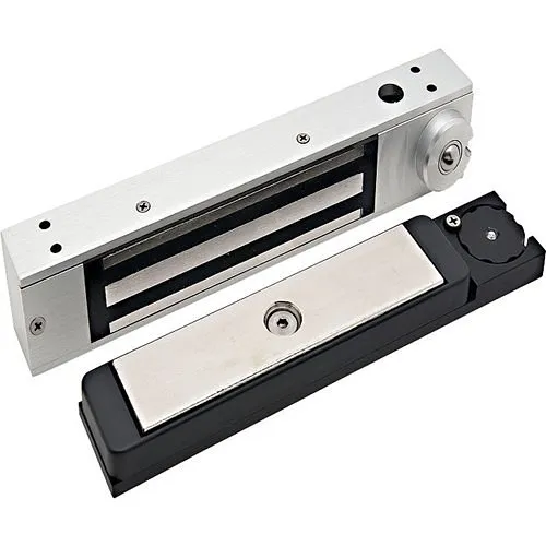 DynaLock 2511-EWT 2500 Series 650 lb Mini-Mag Single Early Warning Electromagnetic Lock for Outswing Door, Satin Aluminum