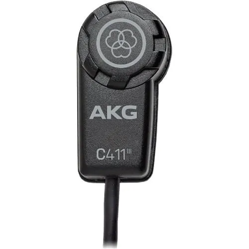 AKG 2571H00040 C411 PP High-Performance Miniature Condenser Vibration Pickup, 3-Pin XLR Male Cable 10',Black