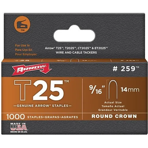 Arrow 259 T25 9/16" Galvanized Steel Staples, 100-Pack