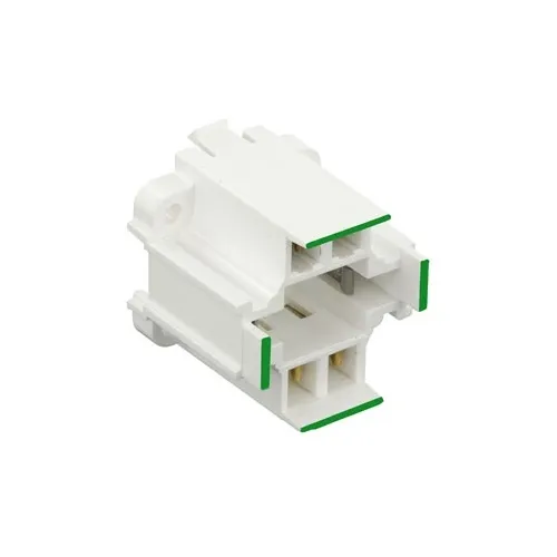Leviton 26725-402 G24Q-2 G24Q-2 GX24q-2 Base Compact Fluorescent Lampholder, 18W 4-Pin, Vertical Bottom Snap-In, Quick-Connect for 18AWG Solid or Stranded Tinned Wire, Green Color Code, White Body