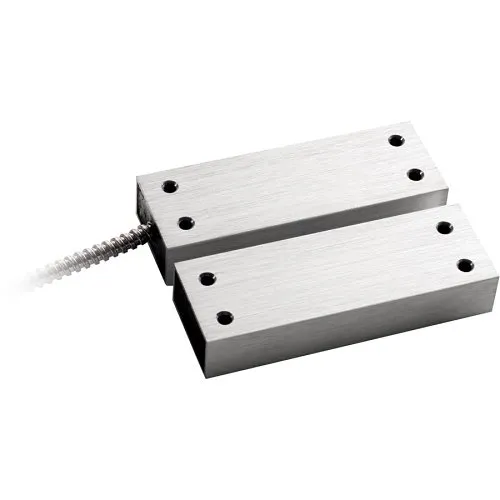 Edwards Signaling 2700 Series High Security Magnetic Contact, UL-634, brushed anodized Alum, 30V op voltage, 0.25A, 3VA/W, DPDT, surface mount triple-biased 3'SS armored lead, 0.2- 0.6" gap