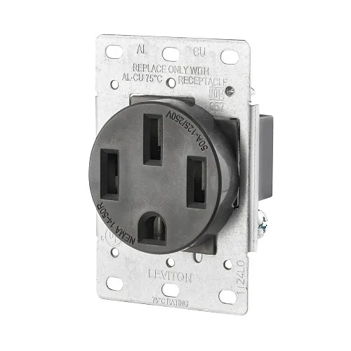 Leviton 279-S00 Shallow Receptacle, 3-Pole, 4-Wire, Grounded, 50A, 125/250V