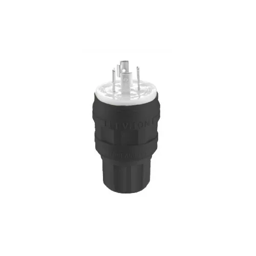 Leviton 28W77-B Wetguard Watertight Locking Plug, 30A, 600V 3-Phase, NEMA L17-30P, 3P, 4W, Industrial Grade, Black