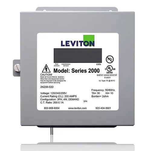 Leviton 2N208-2D 2000 Series Indoor Submeter with Surface Mount Enclosure, 120/208/240V, 3PH, 4W, Line-to-Line