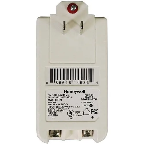Honeywell Home 300-04705V1 2-Prong 9VDC, 2.5A, Plug-in Power Supply Transformer for LYNX and LYRIC Controller