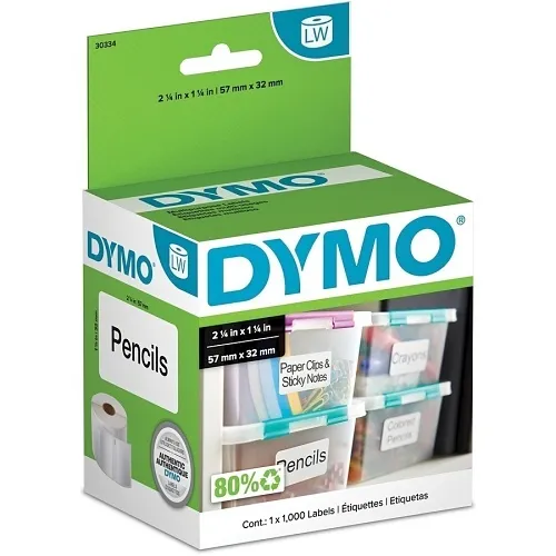 DYMO 30334 Label Maker, Multi-Purpose Labels, 2 1/4" x 1 1/4", Pack of 1000