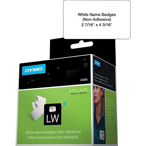DYMO 30856 Non-Adhesive Labelwriter Name Badge Labels, 4.3" 3.6" 2.5", 250-Roll