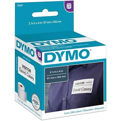 DYMO 30857 Label Writer Adhesive Name Badges, 6.62" 3.75" 2.88", 250 Count of Rolls