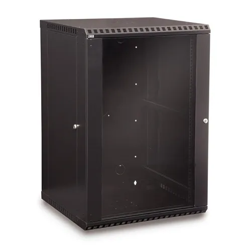 Kendall Howard 3140-3-001-18 LINIER Fixed Wall Mount Cabinet, Glass Door, 18U, CRS, Black