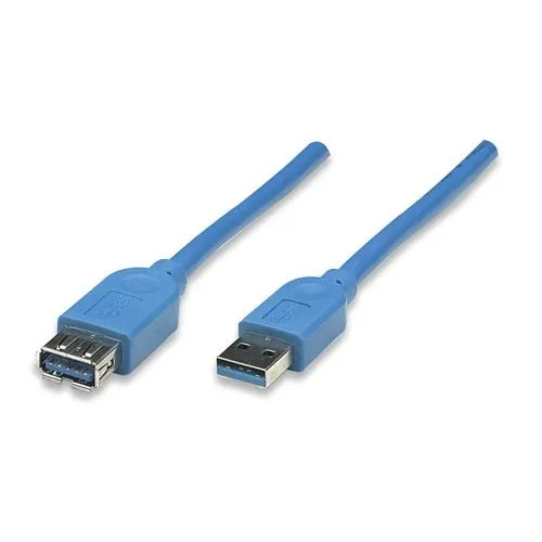Manhattan 322447 USB-A Male to USB-A Female, SuperSpeed USB 3.2 Gen 1, 5 Gbps, 10' (3m), Blue