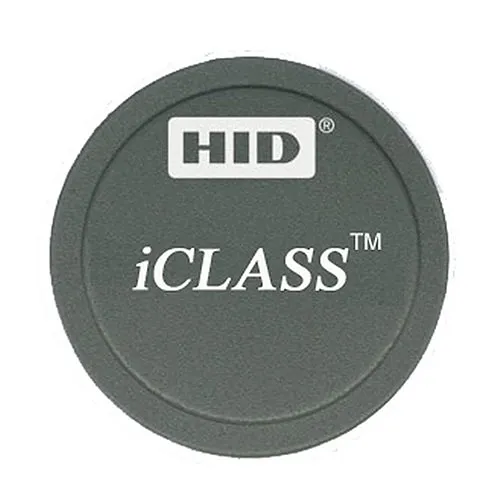 HID 3300PKSMN iCLASS 2k SE Smart Tag, SIO Programmed, Sequential Matching Encoded/Printed (Inkjetted), Black with HID Standard Artwork and Adhesive Backing