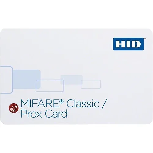 HID 3500RGGMNN MIFARE Classic and Prox 1K Card with SIO Encoding, Programmed 13.56 MHz and 125 kHz, Glossy Front and Back, 13.56 Matching Numbers (Inkjetted), Vertical Indicators, 125 kHz No Numbers