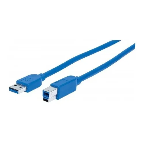 Manhattan 354301 SuperSpeed ​​USB-B Device Cable, USB 3.0 Male Type-A to USB 3.0 Male Type-B, 1.5', Blue