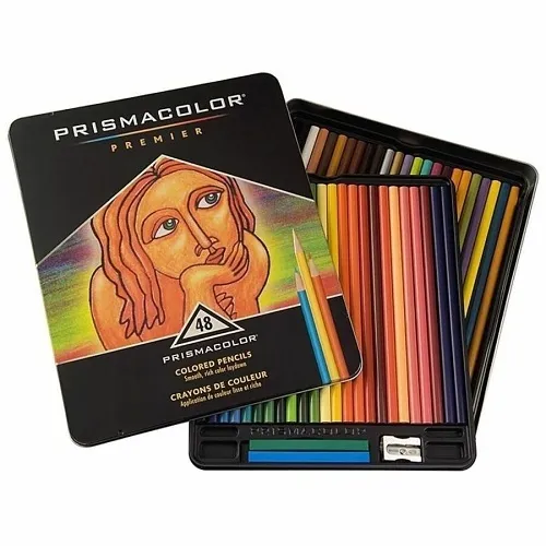 Prismacolor 3598THT Premier Soft Core Colored Pencil Set in Tin, 48-Count