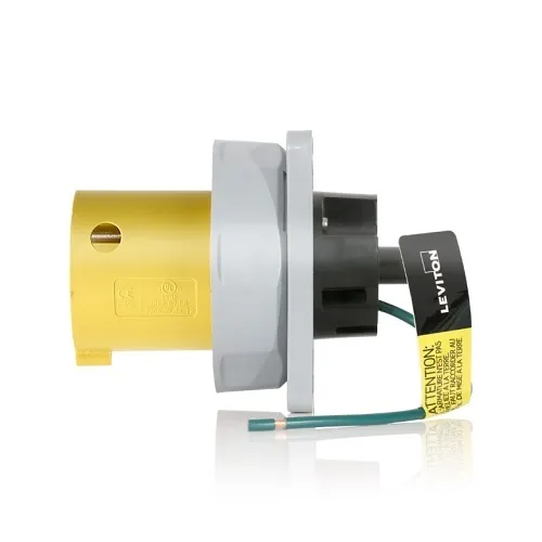 Leviton 360B4WLEV Pin and Sleeve Inlet, 60A, Yellow