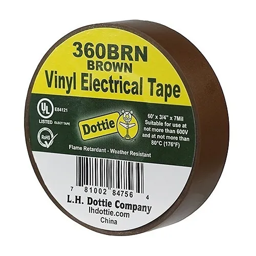 Dottie 360BRN 3/4in 60ft x7mil. Premium Color Coding PVC Tape Brown