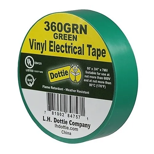 Dottie 360GRN 3/4in 60ft 7mil. Premium Color Coding PVC Tape Grn