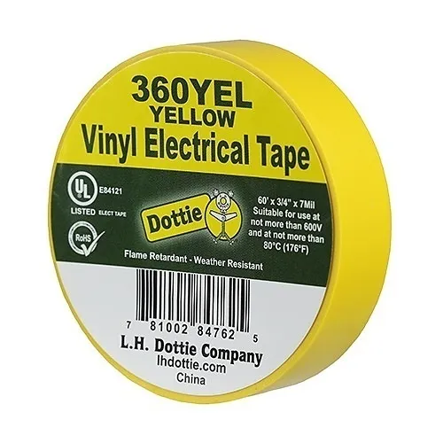 Dottie 360YEL 3/4in 60ft 7mil. Premium Color Coding PVC Tape Yello