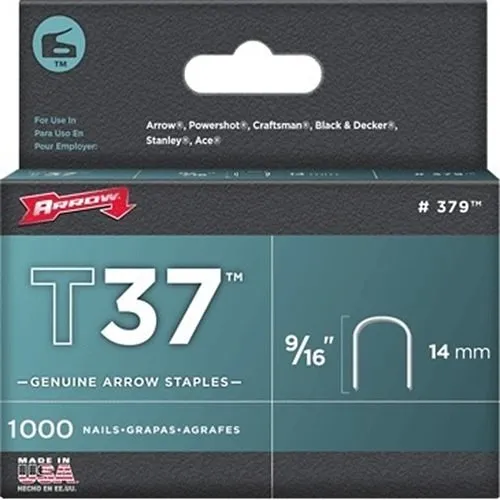 Arrow 379 Genuine T37 9/16 Staples, 1000-Pack