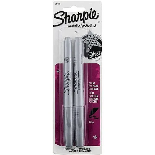 Sharpie 39108PP Fine Point Metallic Permanent Marker, Silver, 2-Pack