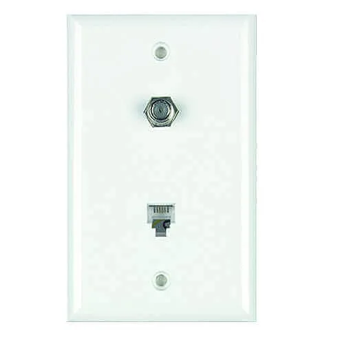 DataComm 40-0022 Color-Rite Combination Phone and Coax Cable Plate, Mid-Size, White