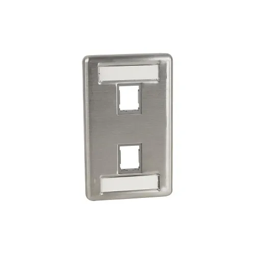 Ortronics 403SHDJ12 HDJ 2-Port Faceplate with Label Field, 1-Gang, Stainless Steel