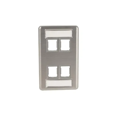 Ortronics 403SHDJ14 HDJ 4-Port 1-Gang Faceplate with Label Field, Stainless Steel