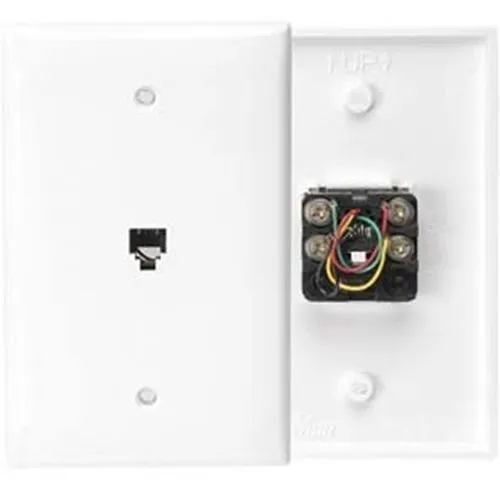Leviton 40539-PMW Midsize Single-Gang Telephone Wall Plate with 6P4C Voice Grade Connector, White