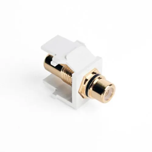 Leviton 40830-BWE RCA Feedthrough QuickPort Connector, Gold-Plated, Black Stripe, White Housing
