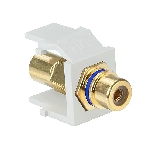 Leviton 40830-BWL RCA Feedthrough QuickPort Connector, Gold-Plated, Blue Stripe, White Housing
