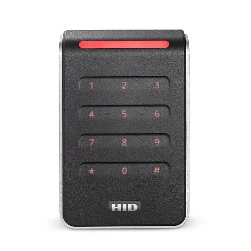 HID 40KNKS-00-00039Q Signo 40K Pigtail Keypad Reader with Standard Profile, Format 17620, Wiegand, 32-Bit, 8-Bit Dorado, No Parity, Facility Code 0, Red LED, Flashing Green, Black with Silver Trim