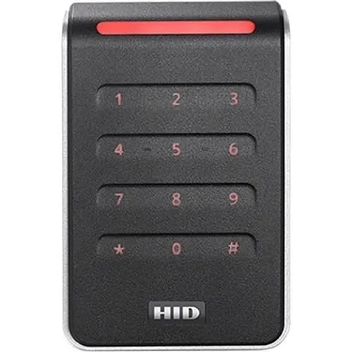 HID 40KTKS-T0-000000 Signo 40 Contactless Smart Card Keypad Reader, Multi-Technology, Mobile Ready, Wall Switch Mount, Terminal, Black with Silver Trim