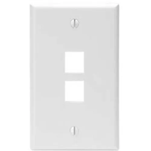 Leviton 41080-2WP Single-Gang QuickPort Wall Plate, 2-Ports, White