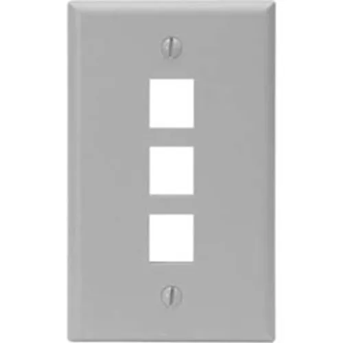 Leviton 41080-3GP Single-Gang QuickPort Wall Plate, 3-Port, Grey
