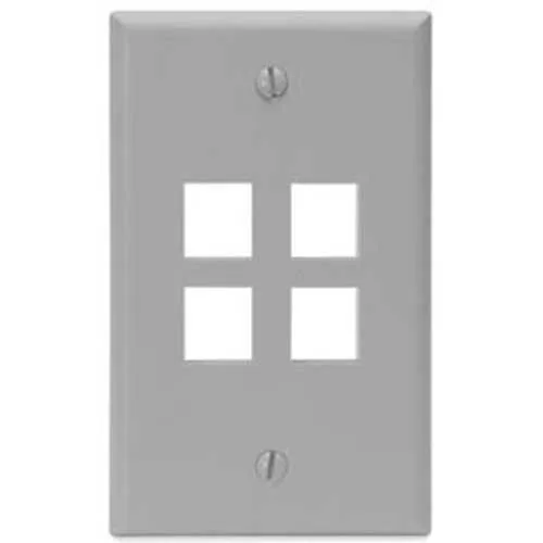 Leviton 41080-4GP Single-Gang QuickPort Wall Plate, 4-Port, Grey