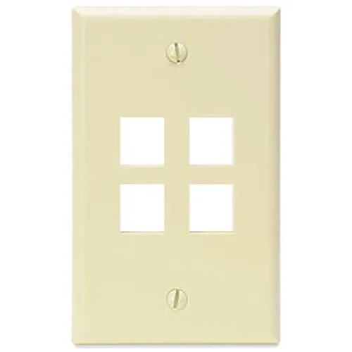 Leviton 41080-4IP QuickPort Single-Gang Wall Plate, 4-Port, Ivory