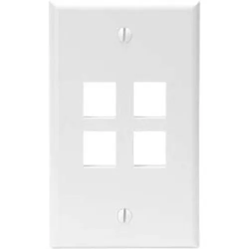 Leviton 41080-4WP Single-Gang QuickPort Wall Plate, 4-Ports, White